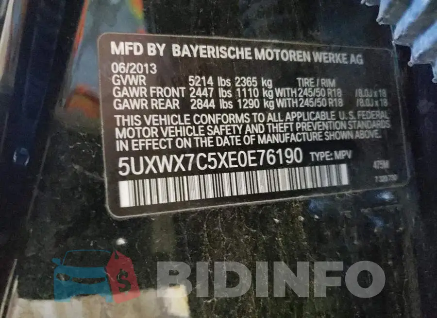 5UXWX7C5XE0E76190 Photo# 13