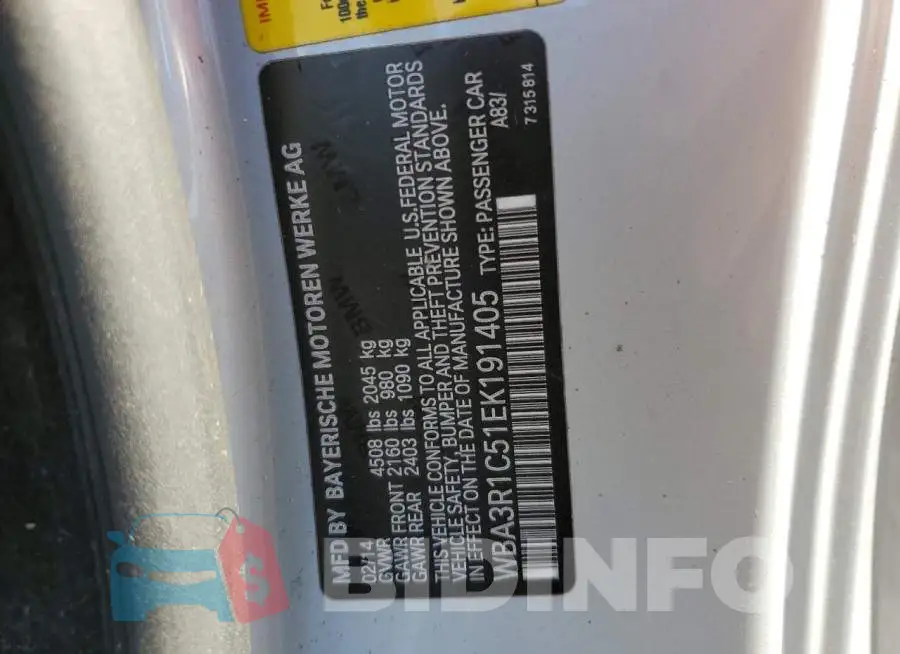 WBA3R1C51EK191405 Photo# 13