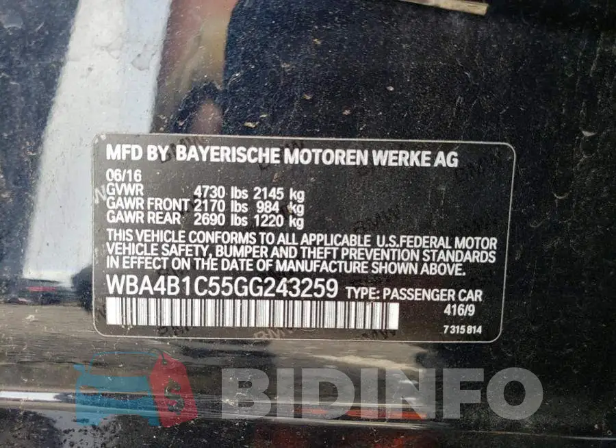 WBA4B1C55GG243259 Photo# 12