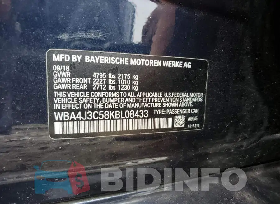 WBA4J3C58KBL08433 Photo# 12