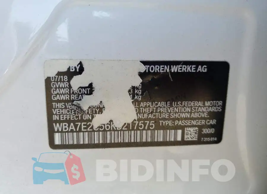 WBA7E2C56KB217575 Photo# 13