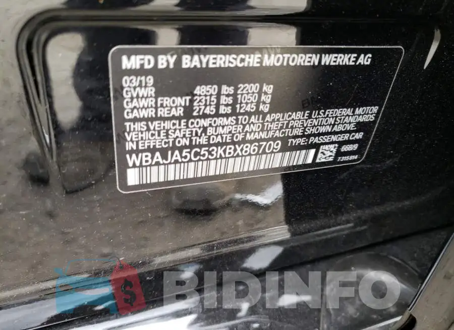WBAJA5C53KBX86709 Photo# 13