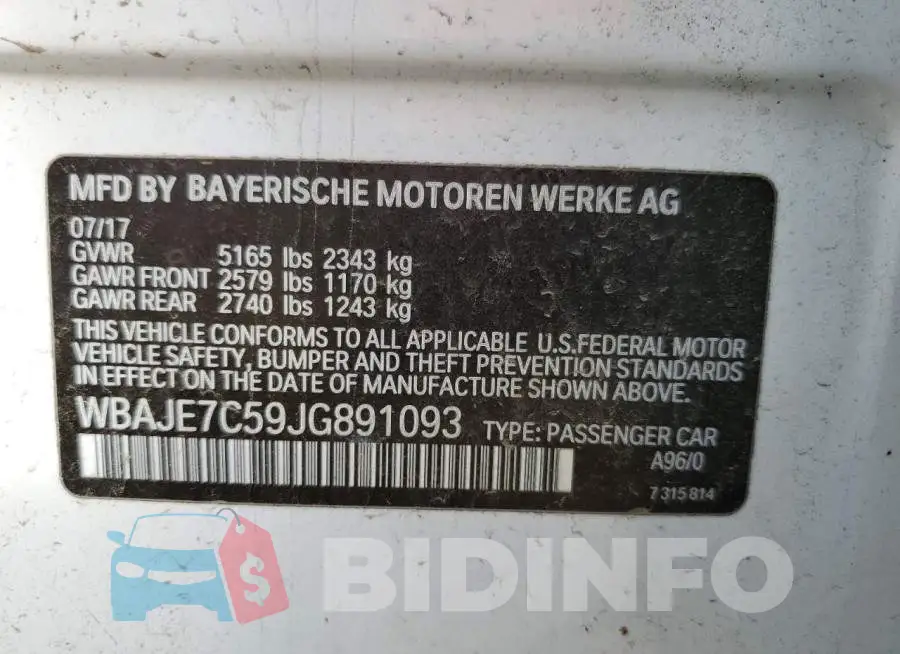 WBAJE7C59JG891093 Photo# 12