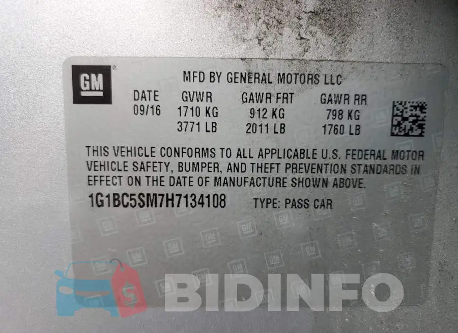 1G1BC5SM7H7134108 Photo# 12