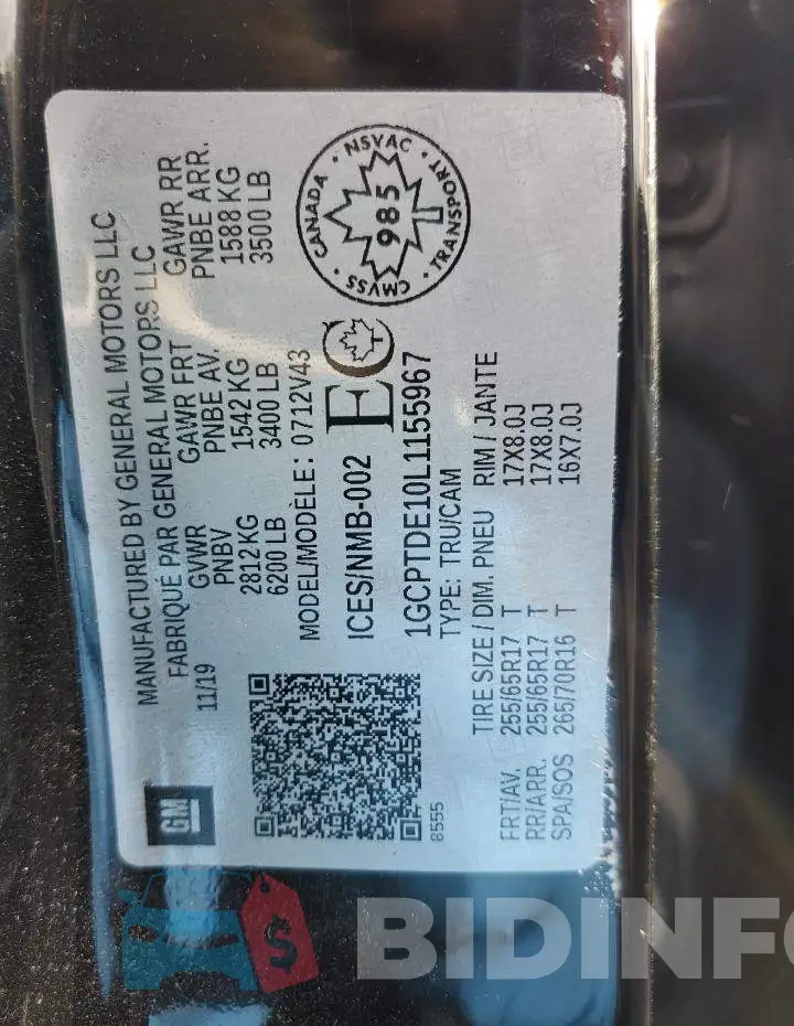 1GCPTDE10L1155967 Photo# 12