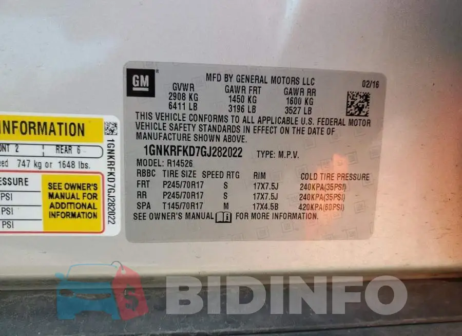 1GNKRFKD7GJ282022 Photo# 13