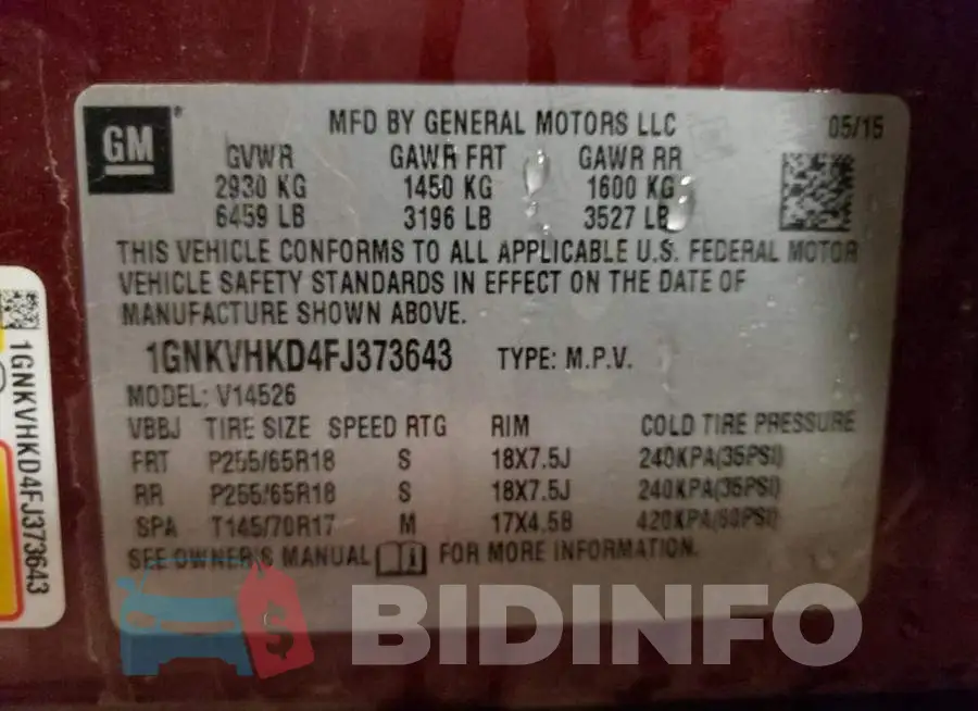 1GNKVHKD4FJ373643 Photo# 13