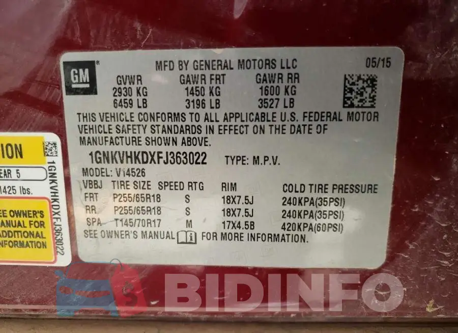 1GNKVHKDXFJ363022 Photo# 13