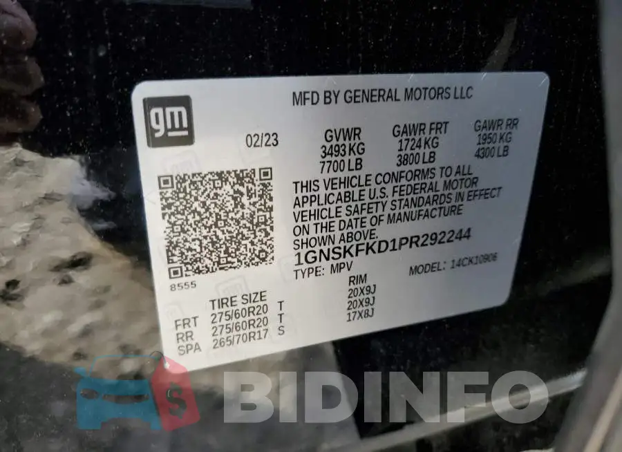 1GNSKFKD1PR292244 Photo# 14