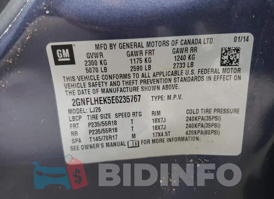 2GNFLHEK5E6235767 Photo# 12