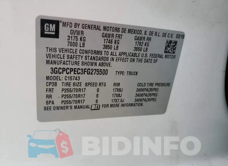 3GCPCPEC3FG275500 Photo# 12