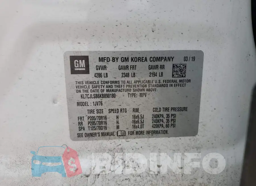 KL7CJLSB6KB890180 Photo# 13