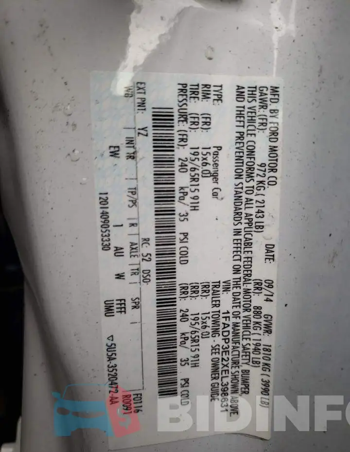 1FADP3E2XEL398631 Photo# 12