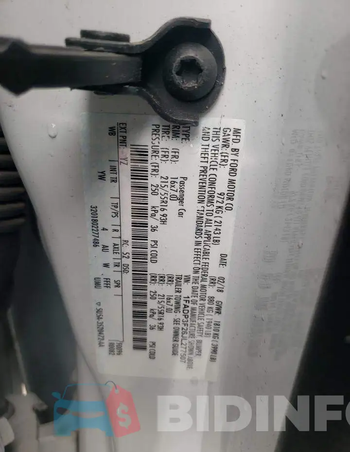 1FADP3F26JL277507 Photo# 12