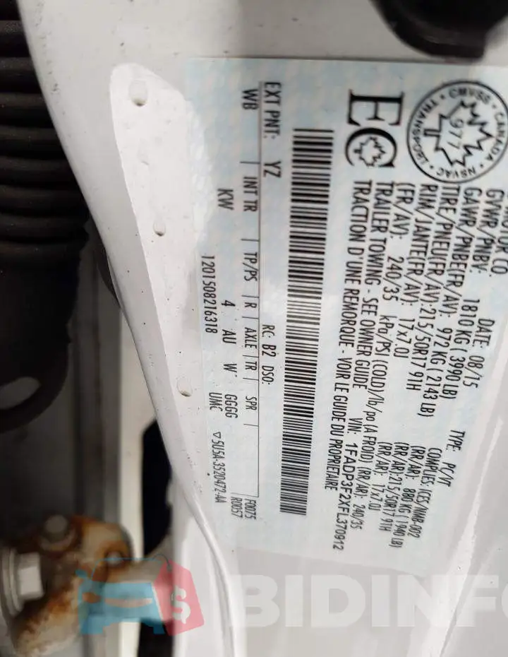 1FADP3F2XFL370912 Photo# 12