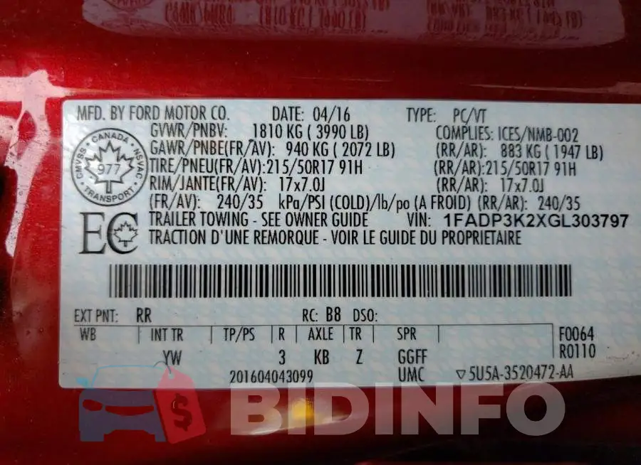 1FADP3K2XGL303797 Photo# 12