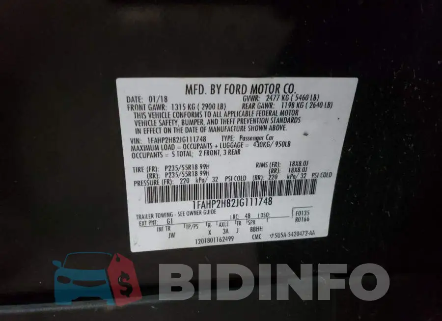 1FAHP2H82JG111748 Photo# 12