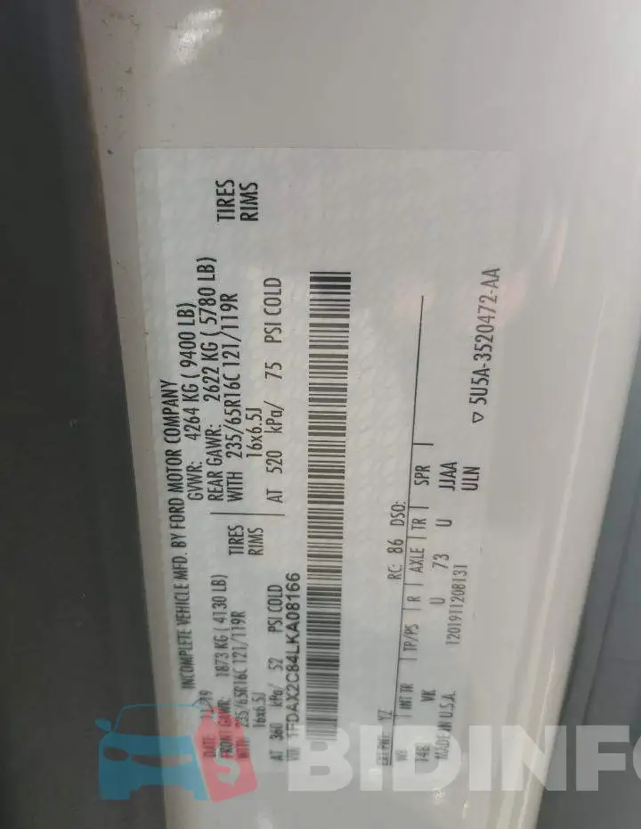 1FDAX2C84LKA08166 Photo# 14