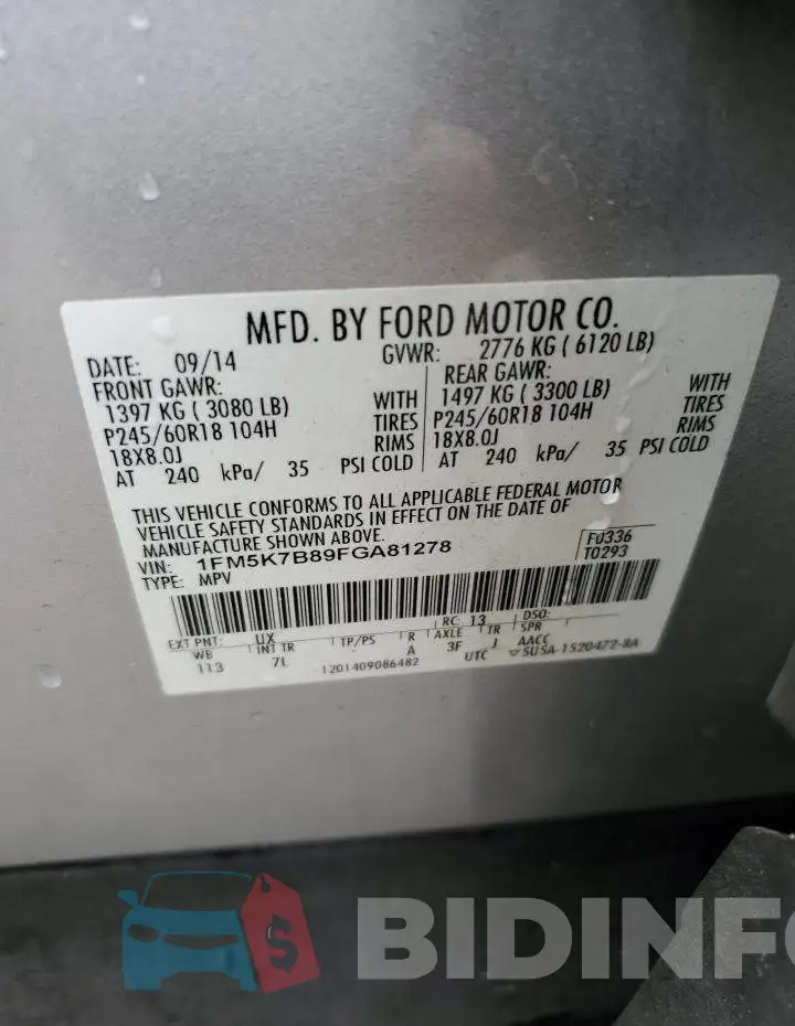 1FM5K7B89FGA81278 Photo# 14