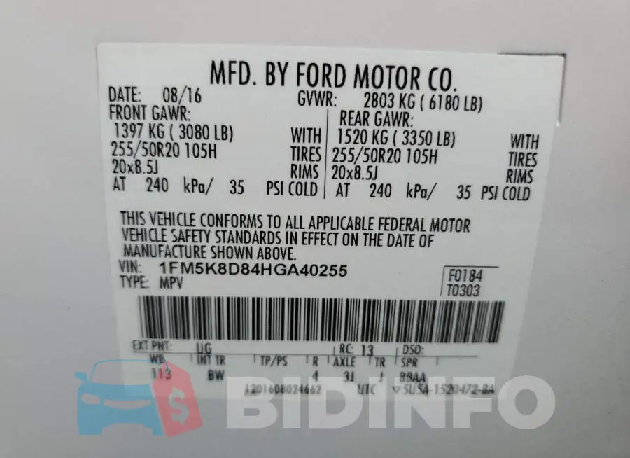 1FM5K8D84HGA40255 Photo# 14