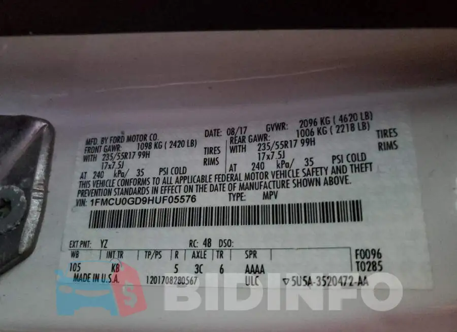 1FMCU0GD9HUF05576 Photo# 13