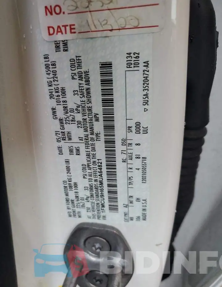 1FMCU9H65MUA64821 Photo# 12