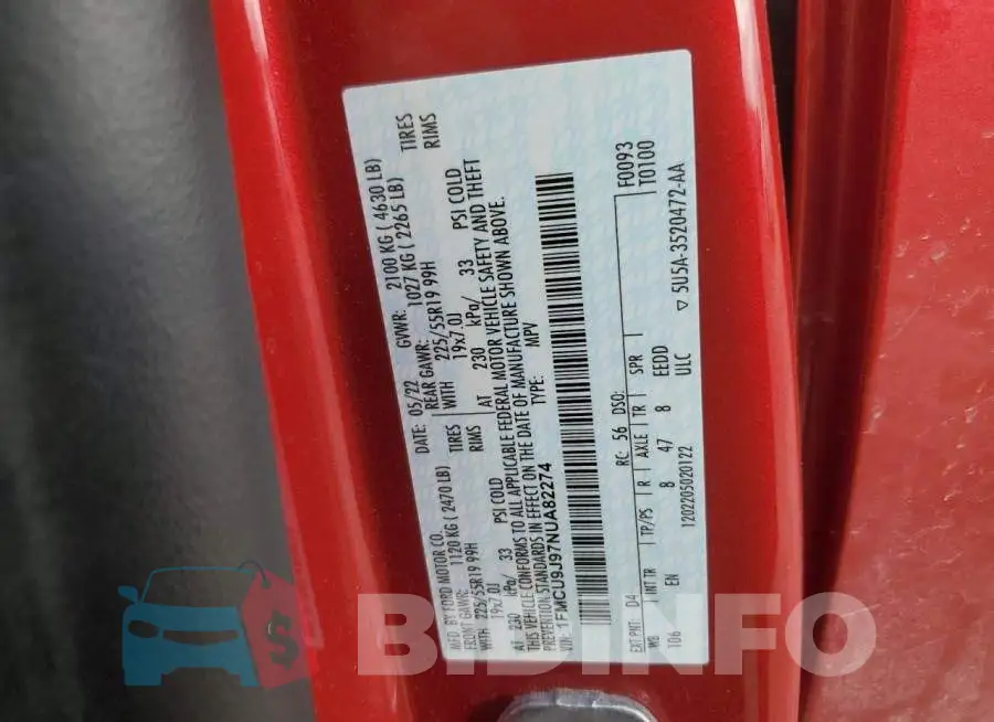 1FMCU9J97NUA82274 Photo# 12