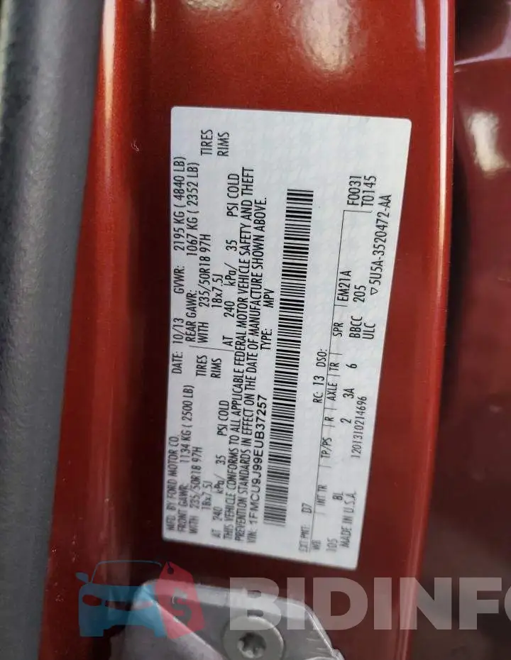 1FMCU9J99EUB37257 Photo# 12