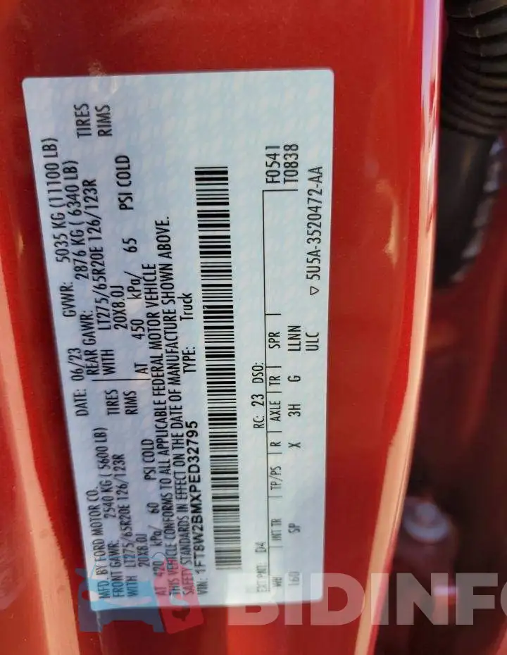 1FT8W2BMXPED32795 Photo# 12