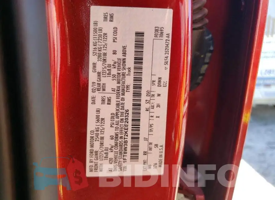 1FT8W3BT2KEE20326 Photo# 12