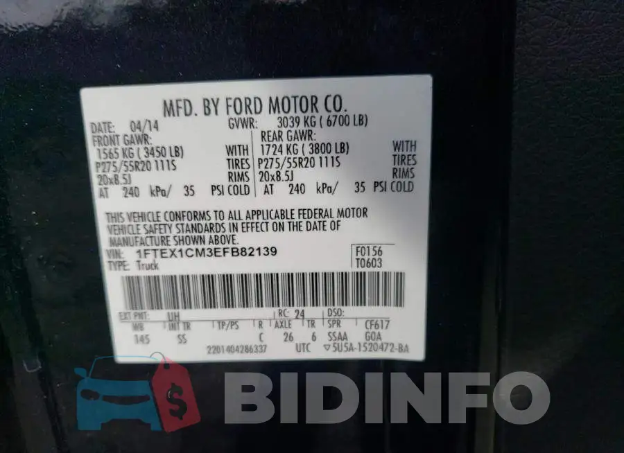 1FTEX1CM3EFB82139 Photo# 12