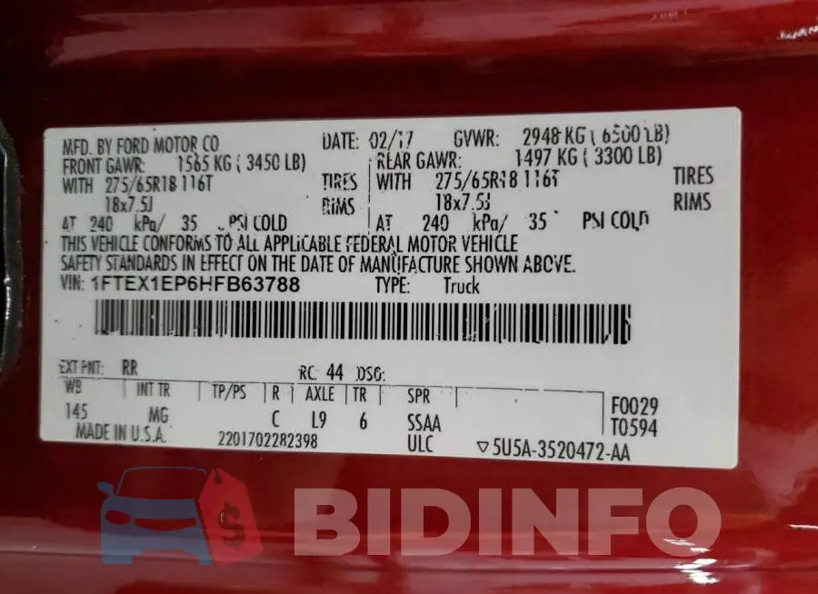 1FTEX1EP6HFB63788 Photo# 13
