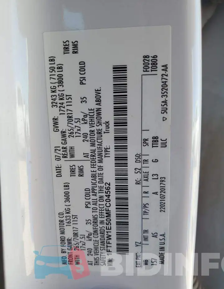 1FTFW1E50MFC04562 Photo# 12
