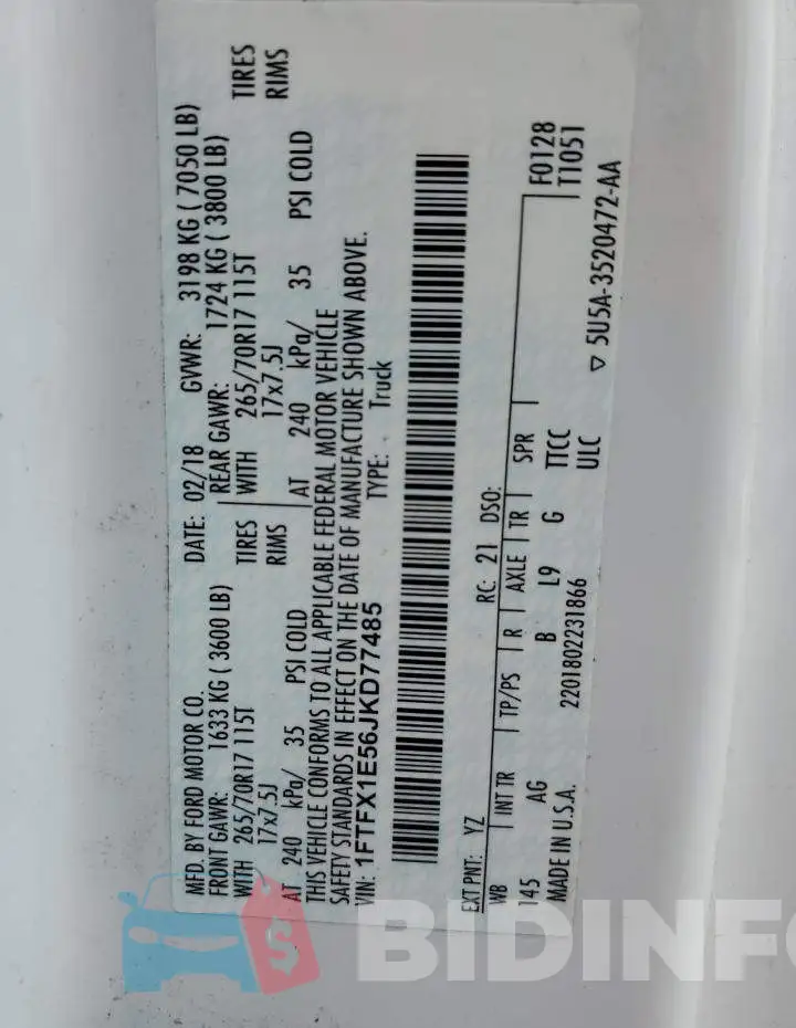 1FTFX1E56JKD77485 Photo# 12