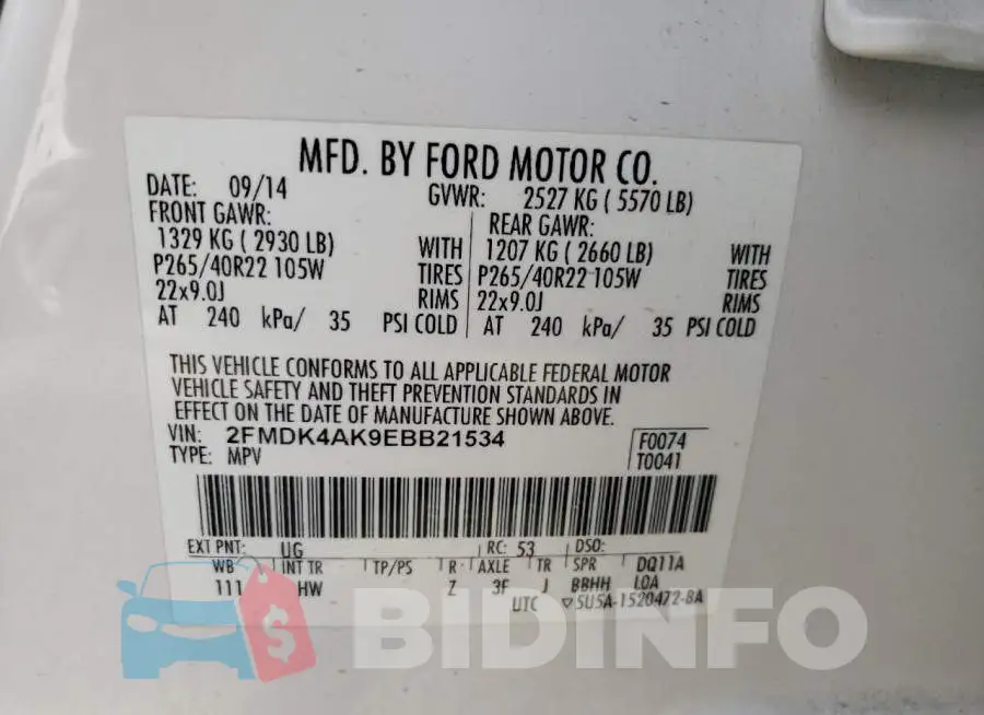 2FMDK4AK9EBB21534 Photo# 13