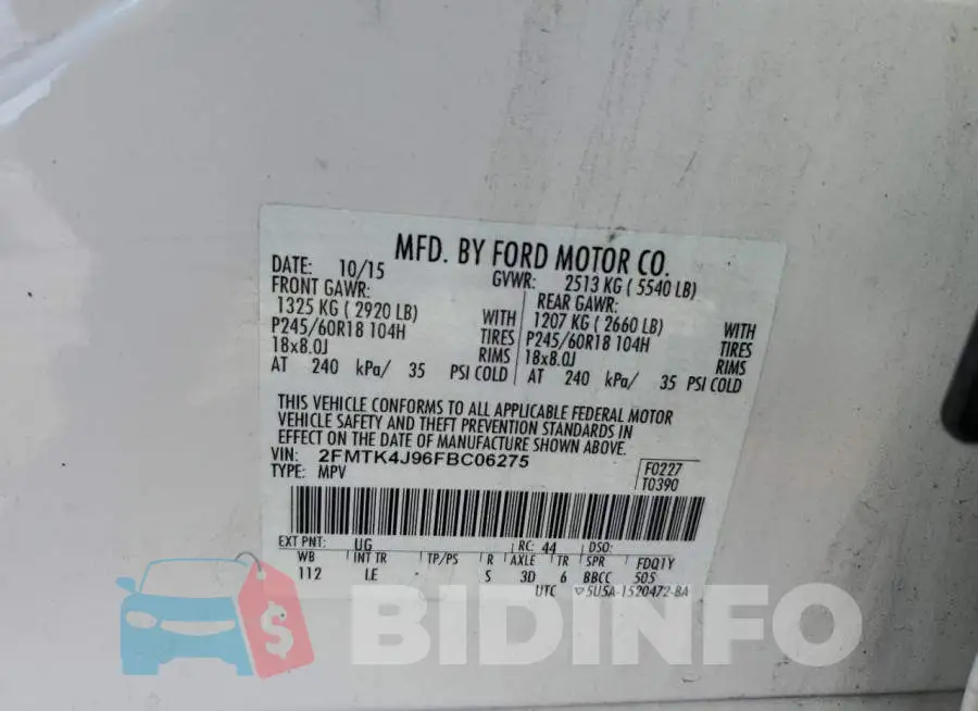 2FMTK4J96FBC06275 Photo# 12