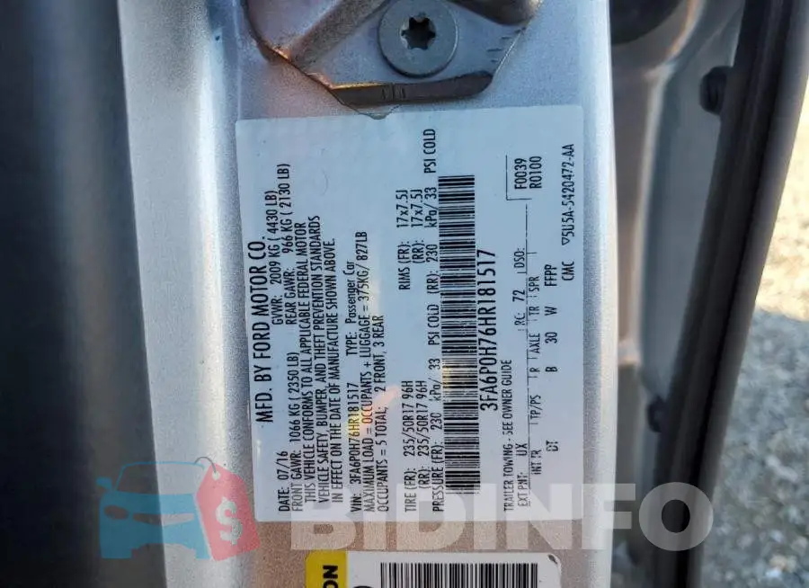 3FA6P0H76HR181517 Photo# 13