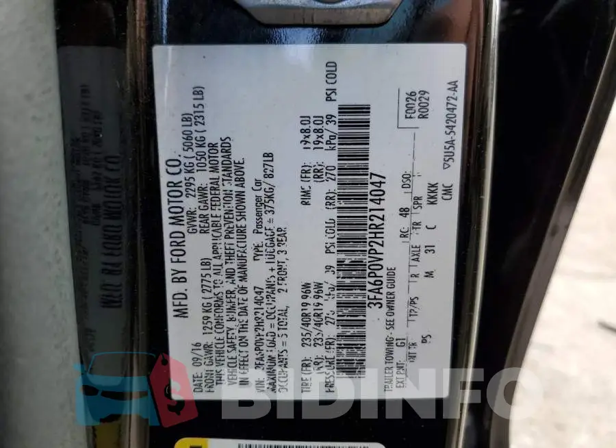 3FA6P0VP2HR214047 Photo# 13