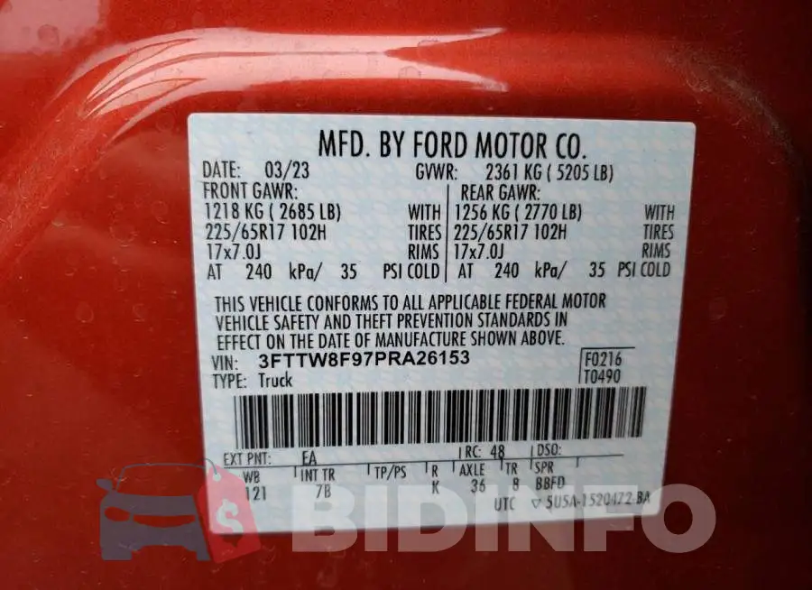 3FTTW8F97PRA26153 Photo# 12