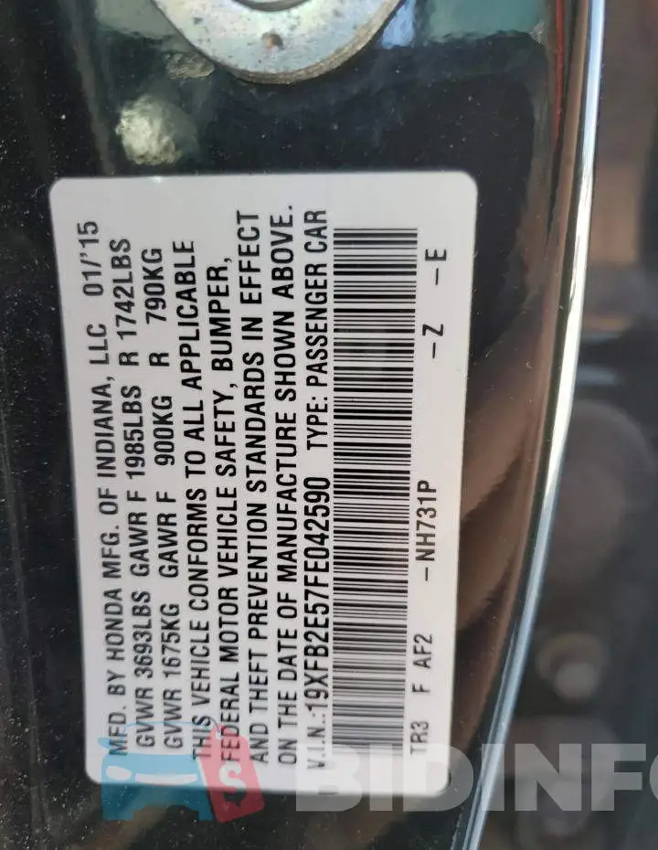 19XFB2E57FE042590 Photo# 12