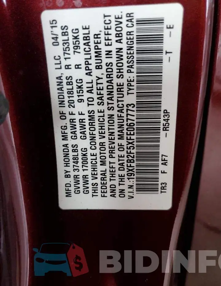19XFB2F5XFE067773 Photo# 12