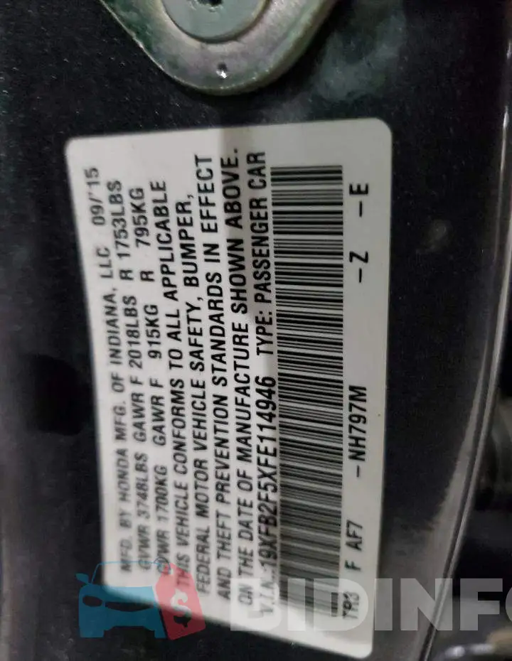 19XFB2F5XFE114946 Photo# 13