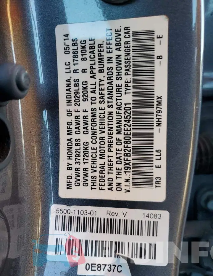 19XFB2F80EE245201 Photo# 12