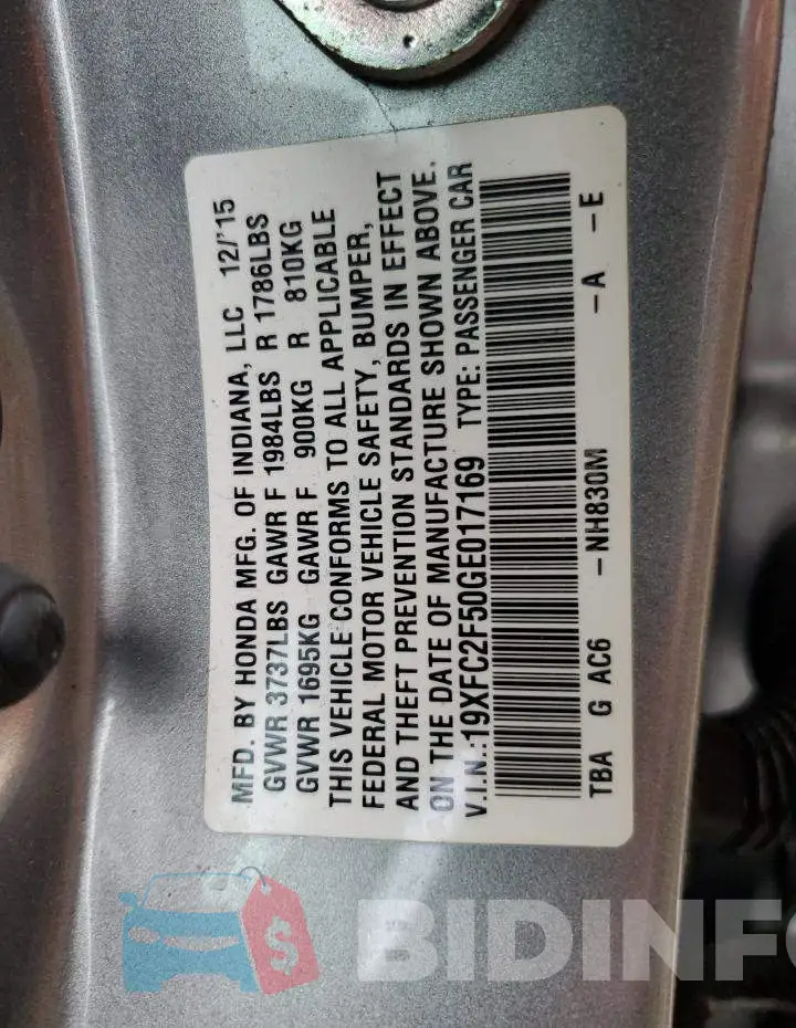 19XFC2F50GE017169 Photo# 12