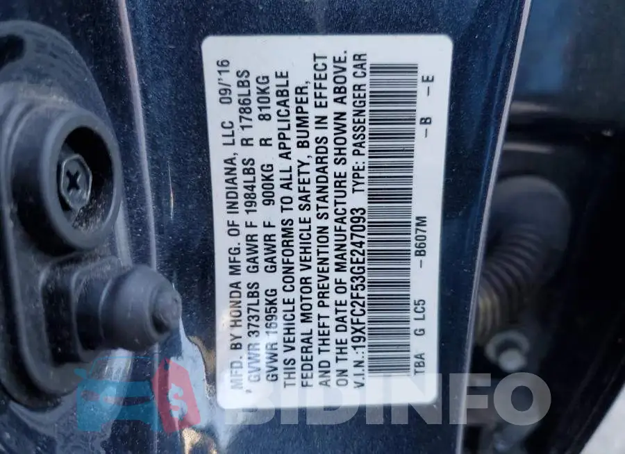 19XFC2F53GE247093 Photo# 12