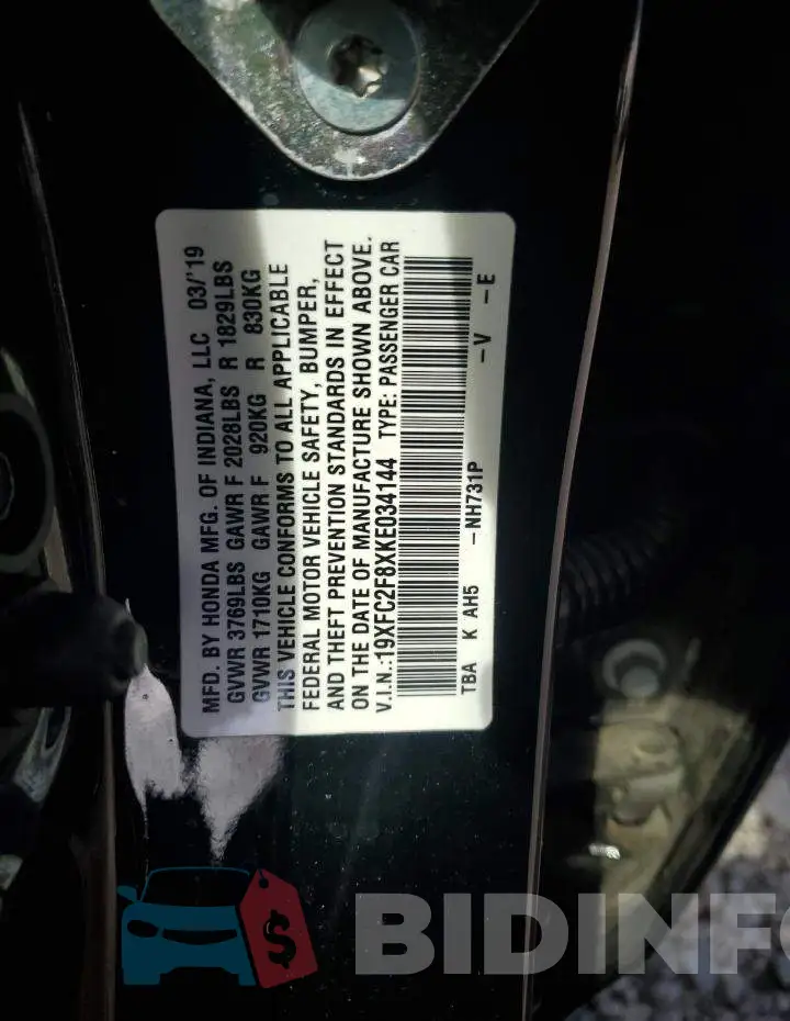 19XFC2F8XKE034144 Photo# 12