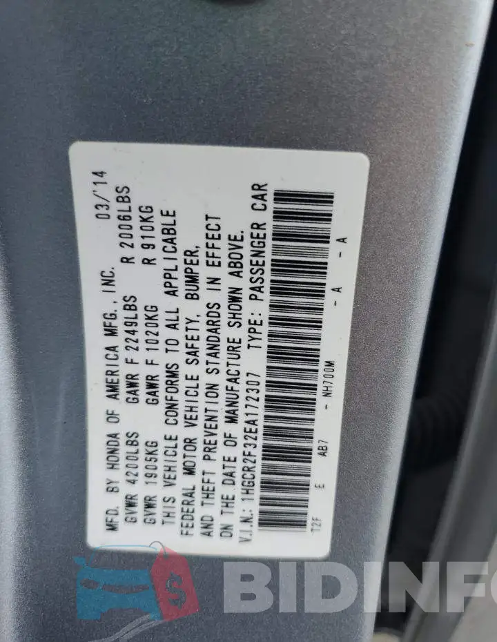 1HGCR2F32EA172307 Photo# 12