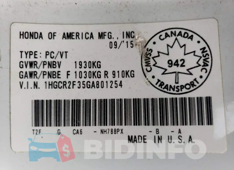 1HGCR2F35GA801254 Photo# 13