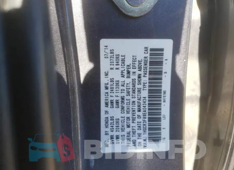 1HGCR3F89EA043434 Photo# 12