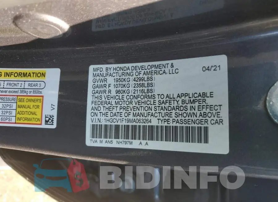 1HGCV1F19MA063264 Photo# 12
